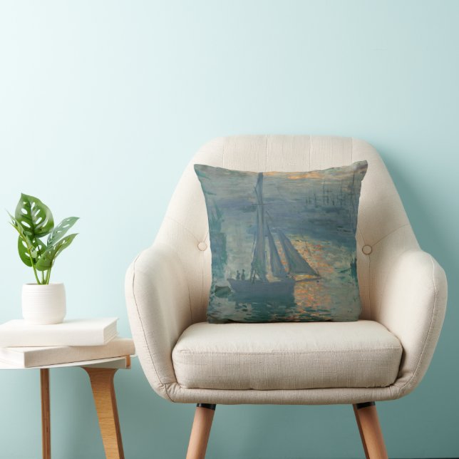 Monet Sunrise Marine Impressionism Painting Throw Pillow (Chair)