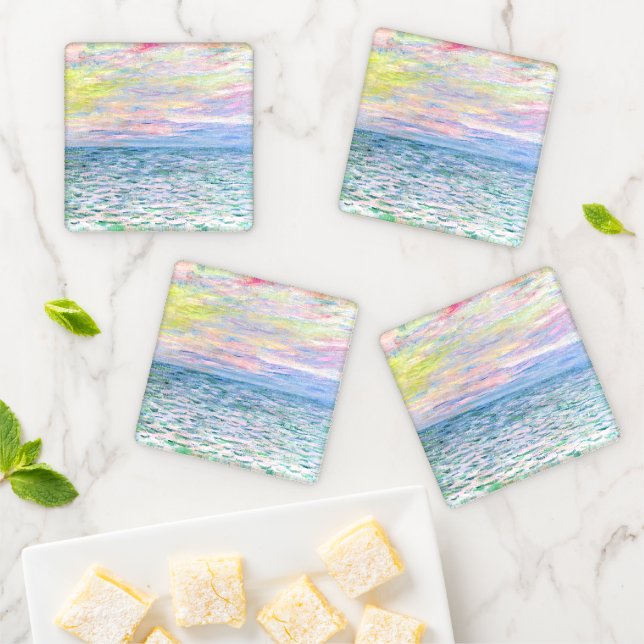 Monet - Sunset at Pourville, fine art Coaster Set (In Situ)
