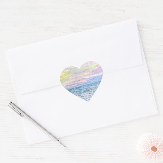Monet - Sunset at Pourville, fine art Heart Sticker (Envelope)