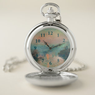 Monet Sunset on the Seine Fine Art Impressionism Pocket Watch
