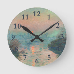 Monet Sunset on the Seine Fine Art Impressionism Round Clock