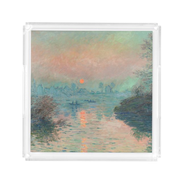 Monet Sunset Seine Fine Art Impressionism  Acrylic Tray (Front)