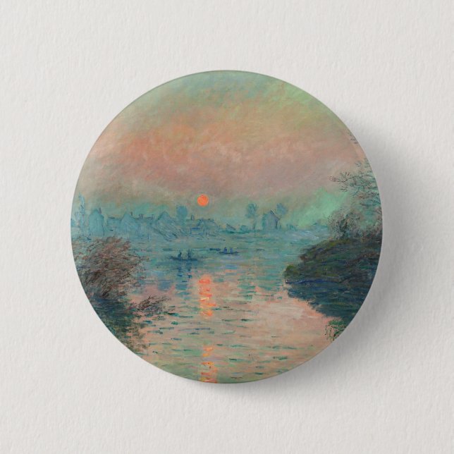 Monet Sunset Seine Fine Art Impressionism  Button (Front)