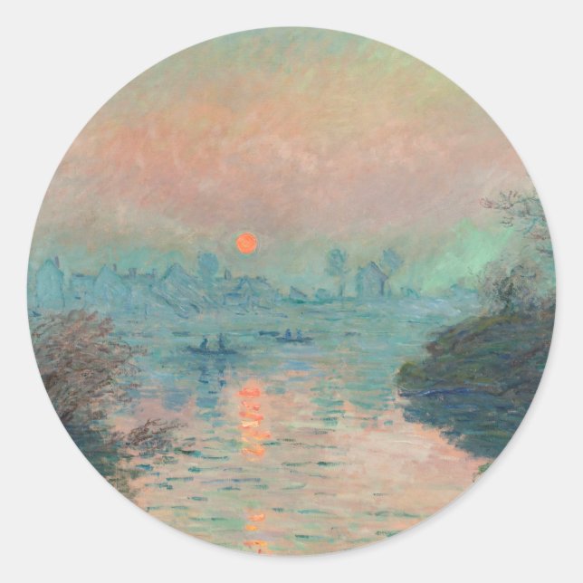 Monet Sunset Seine Fine Art Impressionism  Classic Round Sticker (Front)