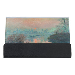 Monet Sunset Seine Fine Art Impressionism Desk Business Card Holder