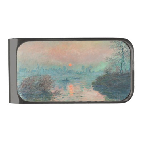 Monet Sunset Seine Fine Art Impressionism  Gunmetal Finish Money Clip
