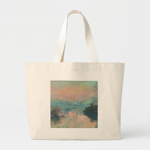 Monet Sunset Seine Fine Art Impressionism  Large Tote Bag