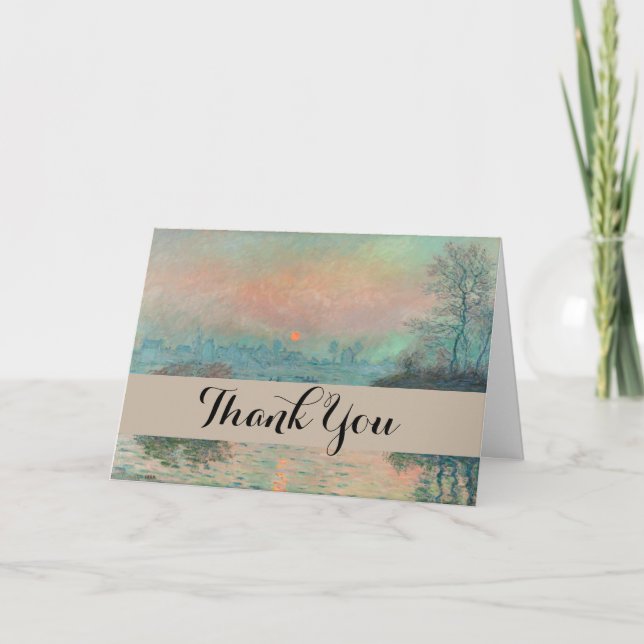 Monet Sunset Seine Fine Art Impressionism  Letterpress Thank You Card (Front)