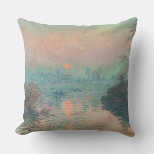 Monet Sunset Seine Fine Art Impressionism  Outdoor Pillow