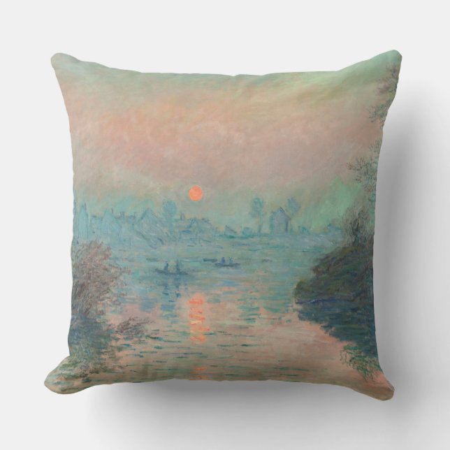 Monet Sunset Seine Fine Art Impressionism  Outdoor Pillow (Front)