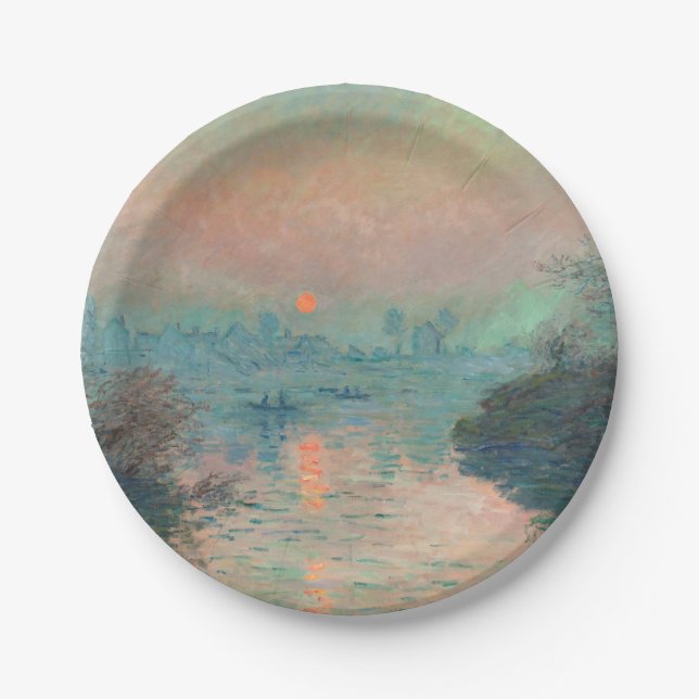 Monet Sunset Seine Fine Art Impressionism  Paper Plates (Front)
