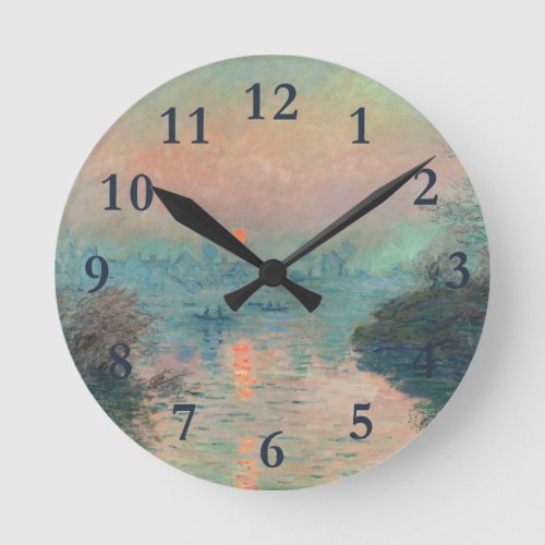 Monet Sunset Seine Fine Art Impressionism  Round Clock