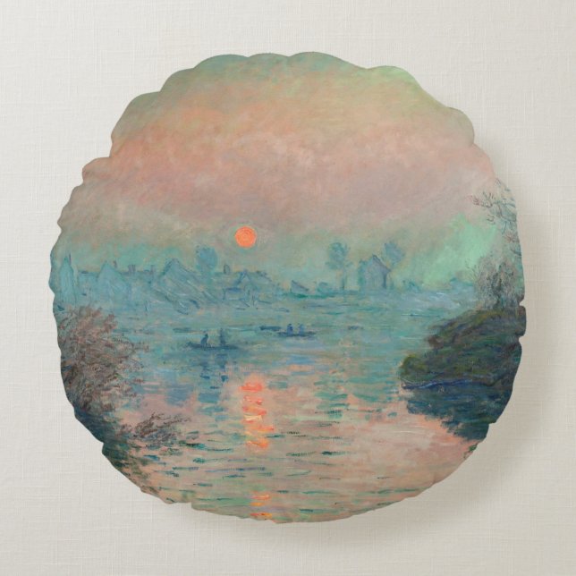 Monet Sunset Seine Fine Art Impressionism  Round Pillow (Front)