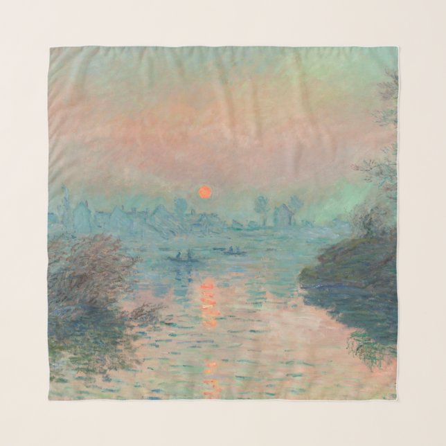 Monet Sunset Seine Fine Art Impressionism  Scarf (Front)