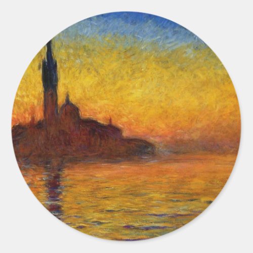 Monet Sunset Venice Colorful Impressionism Art Classic Round Sticker