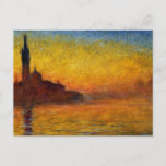 Monet Sunset Venice Colorful Impressionism Art Postcard<br><div class="desc">Monet Sunset - Claude Monet Sunset in Venice Vintage Impressionist Painting San Giorgio Maggiore al Crepuscolo, or San Giorgio Maggiore at Dusk is one of a series of paintings done by artist Claude Monet, of the most fabulous sunset in Venice. This is a famous Impressionist painting by Claude Monet painted...</div>