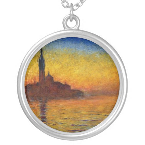 Monet Sunset Venice Colorful Impressionism Art Silver Plated Necklace