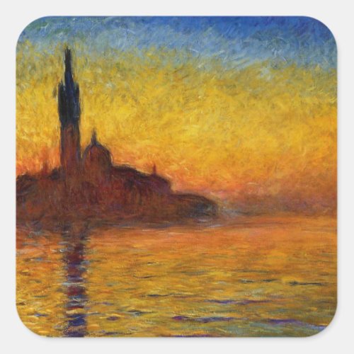 Monet Sunset Venice Colorful Impressionism Art Square Sticker