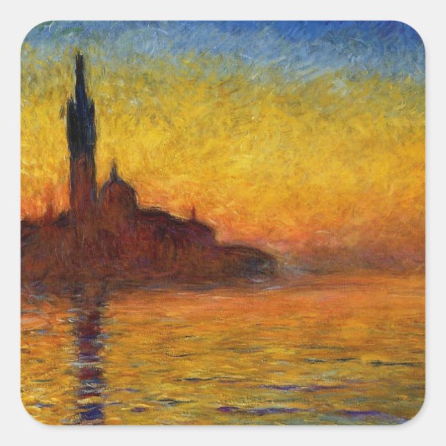 Monet Sunset Venice Colorful Impressionism Art Square Sticker (Front)