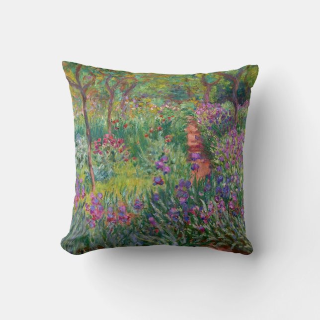 Monet “The Iris Garden at Giverny” Throw Pillow (Front)