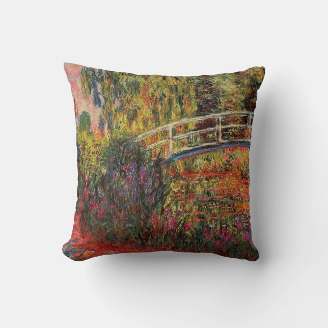 Monet - The Japanese Bridge, Irises Throw Pillow (Front)