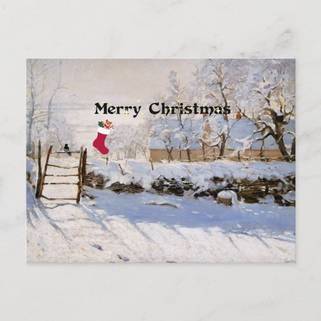 Monet - The Magpie, Christmas Greetings Holiday Postcard (Front)