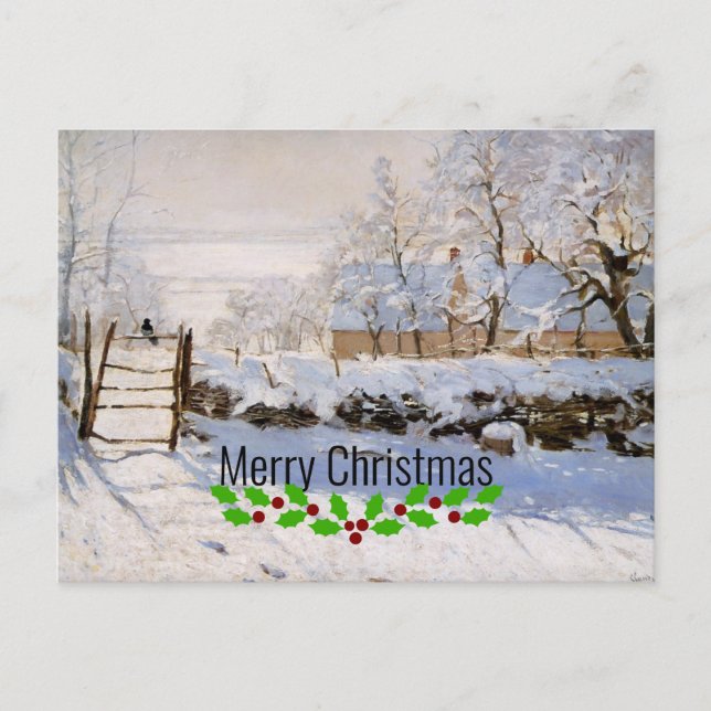 Monet - The Magpie, Merry Christmas, Postcard (Front)