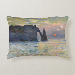 Monet - The Manneport, Cliff at Etretat, Sunset Accent Pillow