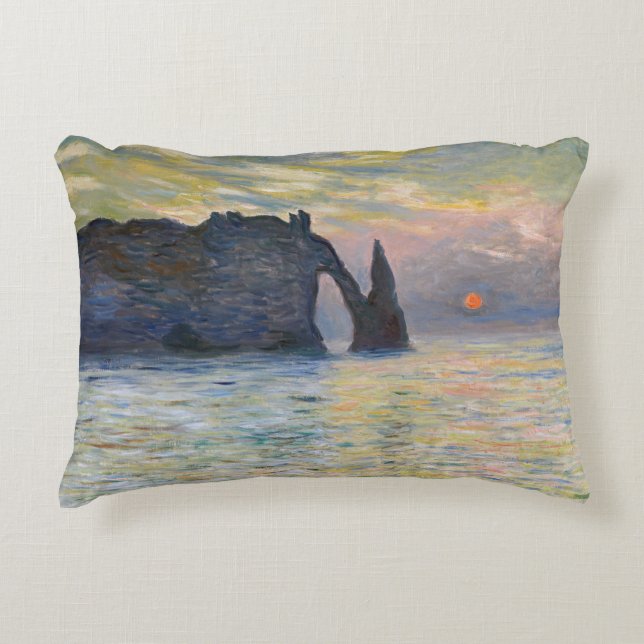 Monet - The Manneport, Cliff at Etretat, Sunset Accent Pillow (Front)