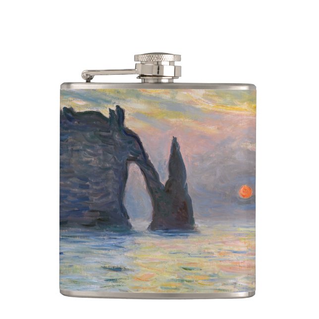 Monet - The Manneport, Cliff at Etretat, Sunset Flask (Front)