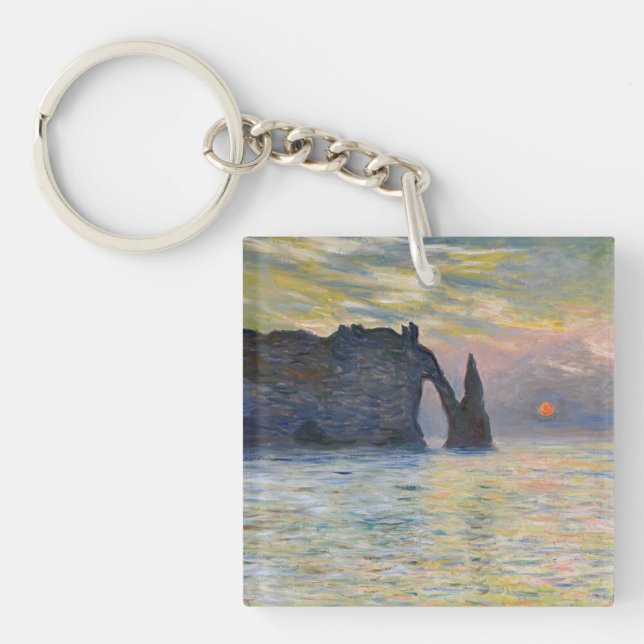 Monet - The Manneport, Cliff at Etretat, Sunset Keychain (Front)