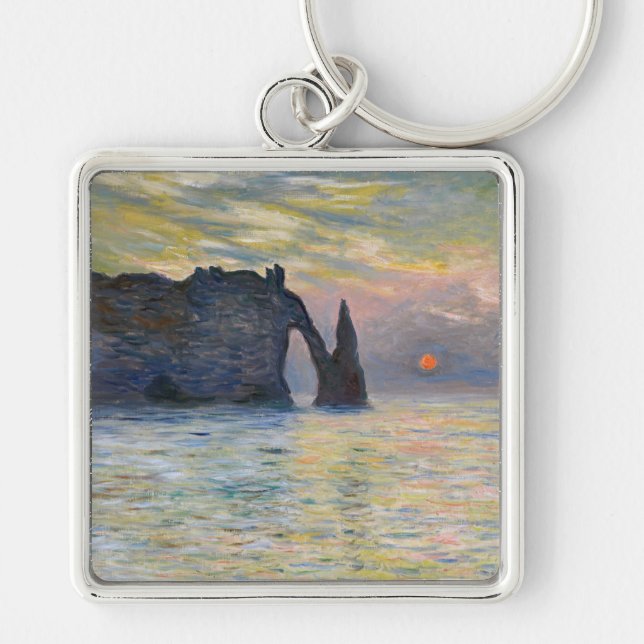 Monet - The Manneport, Cliff at Etretat, Sunset Keychain (Front)