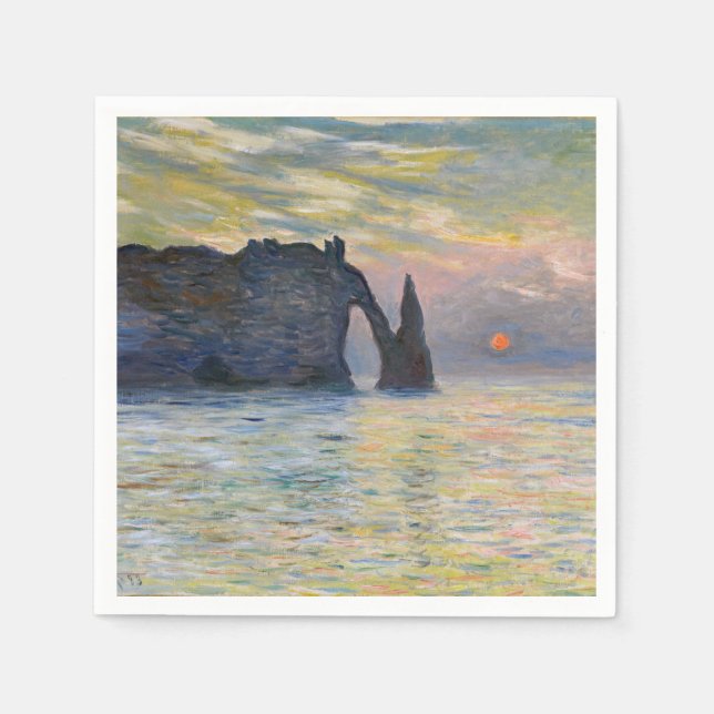 Monet - The Manneport, Cliff at Etretat, Sunset Napkins (Front)