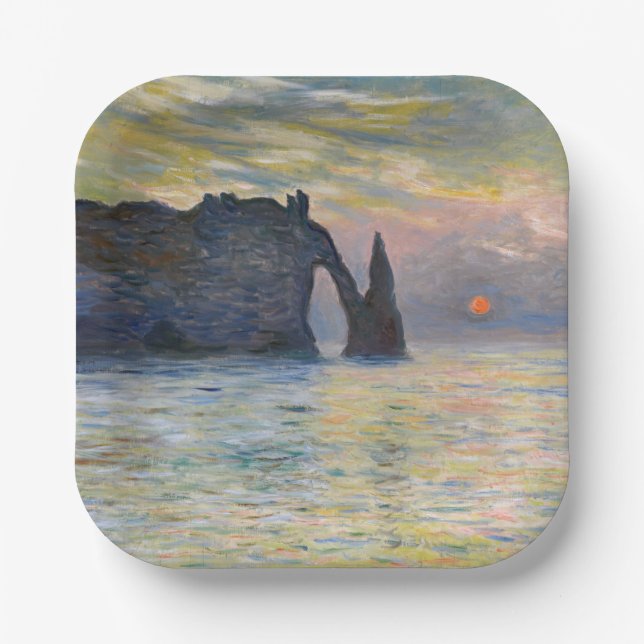 Monet - The Manneport, Cliff at Etretat, Sunset Paper Plates (Front)