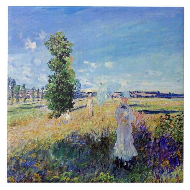 Monet - The Promenade, famous painting, Ceramic Tile (Front)