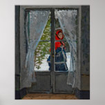 Monet The Red Kerchief Vintage Painting Poster<br><div class="desc">Oscar-Claude Monet (14 November 1840 – 5 December 1926) was a French painter,  a founder of French Impressionist painting style.  This painting depicts Monet's first wife,  Camille,  outside on a snowy day passing by the French doors of their home at Argenteuil.  This artwork is called The Red Kerchief.</div>