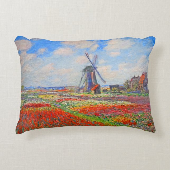 Monet Tulips Windmill Accent Pillow (Front)