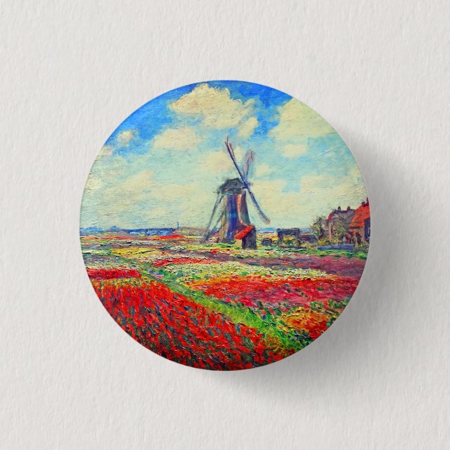 Monet Tulips Windmill Button (Front)