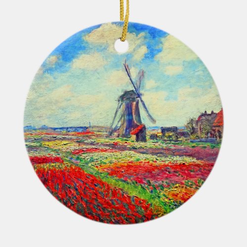 Monet Tulips Windmill Ceramic Ornament