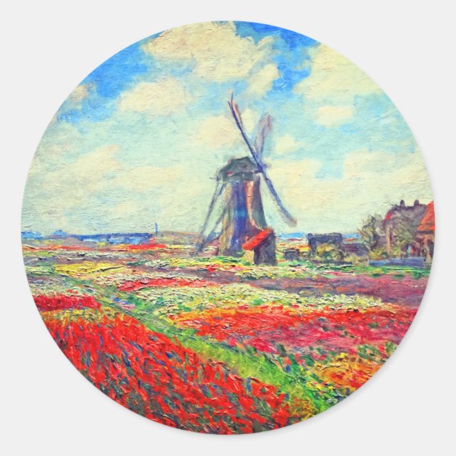 Monet Tulips Windmill Classic Round Sticker (Front)