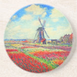 Monet Tulips Windmill Coaster<br><div class="desc">Sandstone Coaster featuring Claude Monet’s flower and windmill painting. Beautiful and colorful fields of red,  pink,  and yellow tulips next to a windmill and house in Holland. A great Monet gift for fans of impressionism and French art.</div>