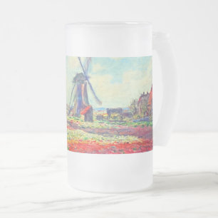 Monet Tulips Windmill Frosted Glass Beer Mug