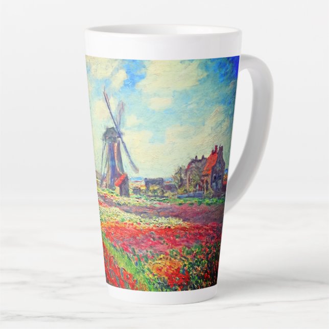 Monet Tulips Windmill Latte Mug (Right Angle)