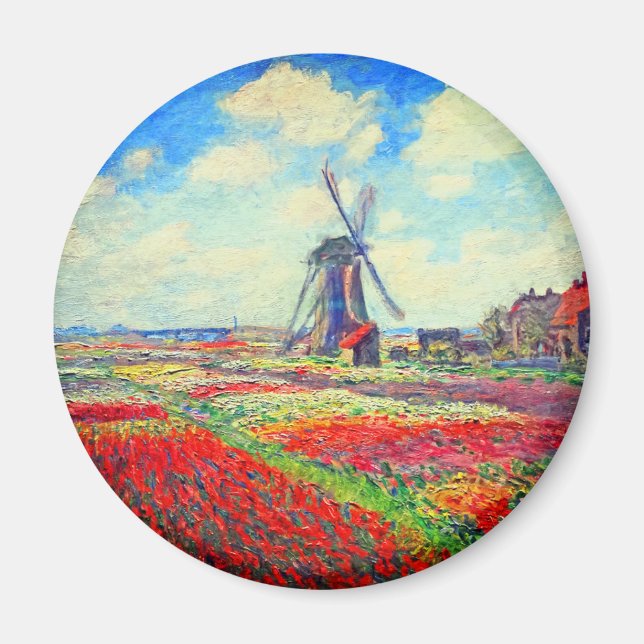 Monet Tulips Windmill Magnet (Front)