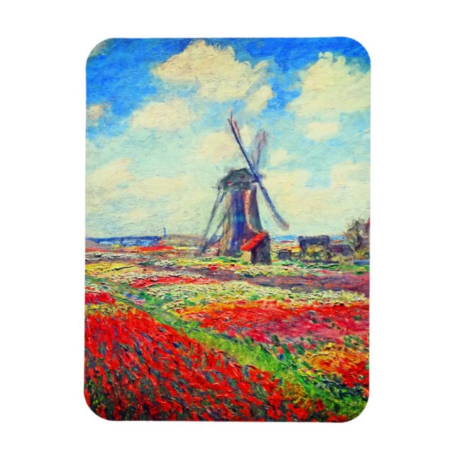 Monet Tulips Windmill Magnet (Vertical)