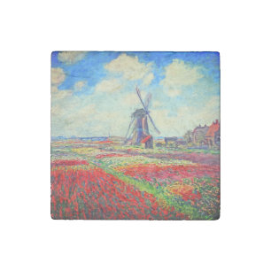 Monet Tulips Windmill Stone Magnet