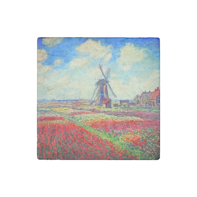 Monet Tulips Windmill Stone Magnet (Front)