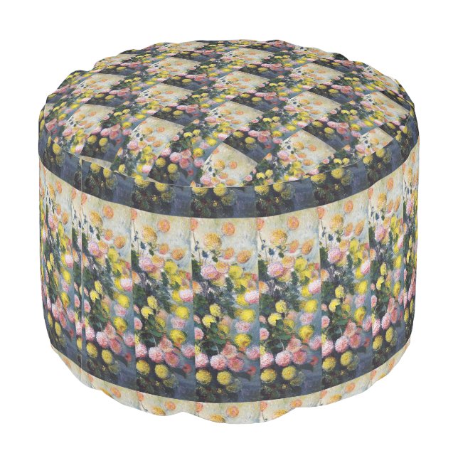 Monet Vintage Floral Flowers Dahlias Pouf (Angled Back)