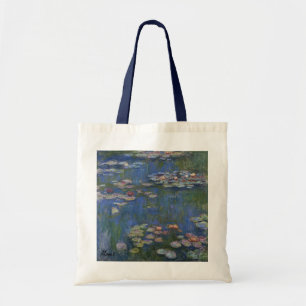 MONET Water Lilies 1916 Tote Bag navy handles