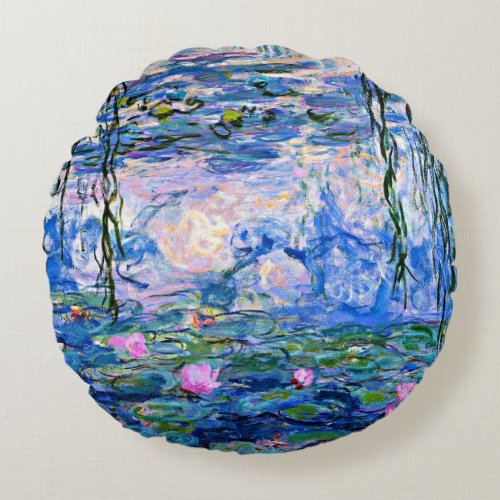 Monet Water Lilies 1919 famous painting Round Pillow